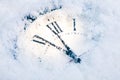 Christmas Time Clock under snow Royalty Free Stock Photo