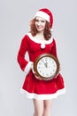 Christmas Time Concept. Smiling Gleeful Red Haired Santa Helper Royalty Free Stock Photo