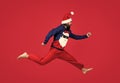 Christmas time. feel free. happy new 2021 year. merry christmas. xmas party fun. happy bearded man hipster wear red Royalty Free Stock Photo