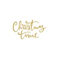 Christmas time hand drawn lettering with gold glitter texture. Vector illustration. Use for greeting cards, posters, banners and f Royalty Free Stock Photo