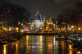 Christmas time on the Nieuwmarkt in Amsterdam Netherlands at night Royalty Free Stock Photo