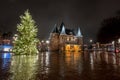 Christmas time on the Nieuwmarkt in Amsterdam the Netherlands by night Royalty Free Stock Photo