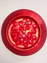 Christmas time Red advent circles with date numbers on the red eco plate