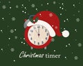 Christmas time.Red alarm clock with santa hat. Vector illustration. Christmas sales, countdown to the New Year Royalty Free Stock Photo