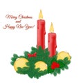 Christmas time, Red candles with yellow balls and green branches