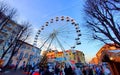 Christmas time in Rivoli town, Italy. Big wheel and festivities