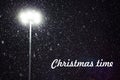 Christmas time. Snow falling in the light of a lantern Royalty Free Stock Photo