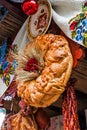 Christmas time with traditional bread, sausages and decoration from Romania
