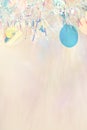 Christmas tinsel garland border on pastel beige background with copy space. Royalty Free Stock Photo