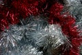 Christmas tinsel silver and red texture Royalty Free Stock Photo
