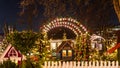 Christmas in Tivoli Amusement Park in Copenhagen, Denmark in the dark winter evening