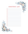 Christmas To Do Checklist with froral corner frame decoration. Isolated frame on a white background.