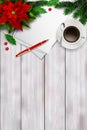 Christmas top view composition on wooden table Royalty Free Stock Photo