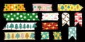 Christmas Torn Washi Tape Collection. Colorful Xmas Set. New year scrapbook stripes, sticky tags, scotch strip. Royalty Free Stock Photo