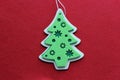 Christmas toy green color isolated on red background