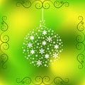 Christmas toy of little white flowers on light green background