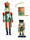Christmas toy. Nutcracker from wood. Watercolor hand drawing illustration