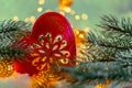 Christmas toy red heart. Toned image. Greeting card Happy New Year and Merry Christmas. Macro. Royalty Free Stock Photo