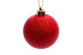 Christmas toy, shiny red ball. New Year. Isolated on white background Royalty Free Stock Photo