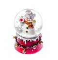 Christmas toy snowman in glass ball isolated Royalty Free Stock Photo