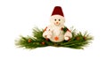 Christmas toy snowman on a pine branches.