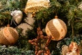 Christmas toys balls, stars, hearts. Close-up. Royalty Free Stock Photo