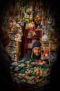 Christmas toys seller at the Christmas market in Munich, Germany Royalty Free Stock Photo