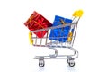 Christmas toys in shopping cart