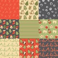 Christmas toys set with cute cartoon seamless patterns Royalty Free Stock Photo