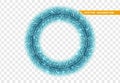 Christmas traditional decorations, blue lush tinsel. Xmas circle wreath garland, isolated realistic decor element