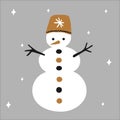 Christmas traditional snowman with hat on a white background with snowflakes in scandinavian hand drawn style in gold Royalty Free Stock Photo