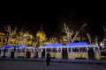 Christmas tram in Budapest, with the Parliament in