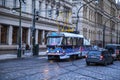 Christmas tram on the streets of Prague, Czech Republic, Prague, 12/05/2021