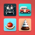 4 christmas transport reward stickers icons logo for game, application, website