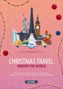 Christmas Travel Around the World. Winter travel. Vector illustration.