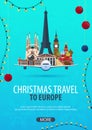 Christmas Travel to Europe. Winter travel. Vector illustration.