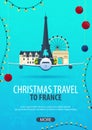 Christmas Travel to France, Paris. Winter travel. Vector illustration.