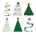 Set of Christmas trees icons and stickers. Abstract Christmas trees with Christmas toys. Royalty Free Stock Photo