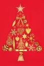 Christmas Tree Abstract with Gold Bauble Decorations Royalty Free Stock Photo