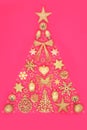 Christmas Tree Abstract Gold Bauble Decorations and Stars Royalty Free Stock Photo