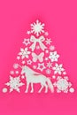 Christmas Tree Abstract with Unicorn and White Ornaments Royalty Free Stock Photo