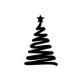 Christmas tree. Abstract vector line spiral shape. Monochrome illustration isolated on white