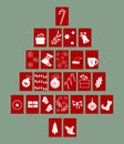 Christmas tree advent calendar card on red background. Royalty Free Stock Photo