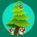 Christmas tree with amanita mushrooms