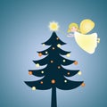 Christmas tree with Angel and star. Royalty Free Stock Photo