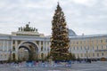 Christmas tree and Arc de Triomphe of the General Staff Building. Saint Petersburg Royalty Free Stock Photo