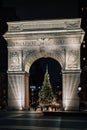 Christmas tree and arch at Washington Square Park, in Manhattan, New York City Royalty Free Stock Photo