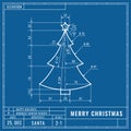 Christmas tree as technical blueprint drawing. Christmas technical concept. Mechanical engineering drawings. Christmas