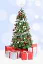 Christmas tree background banner snow light blue decoration Royalty Free Stock Photo