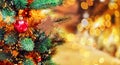 Christmas tree background and Christmas decorations with blurred, sparking, glowing. Happy New Year and Xmas Royalty Free Stock Photo